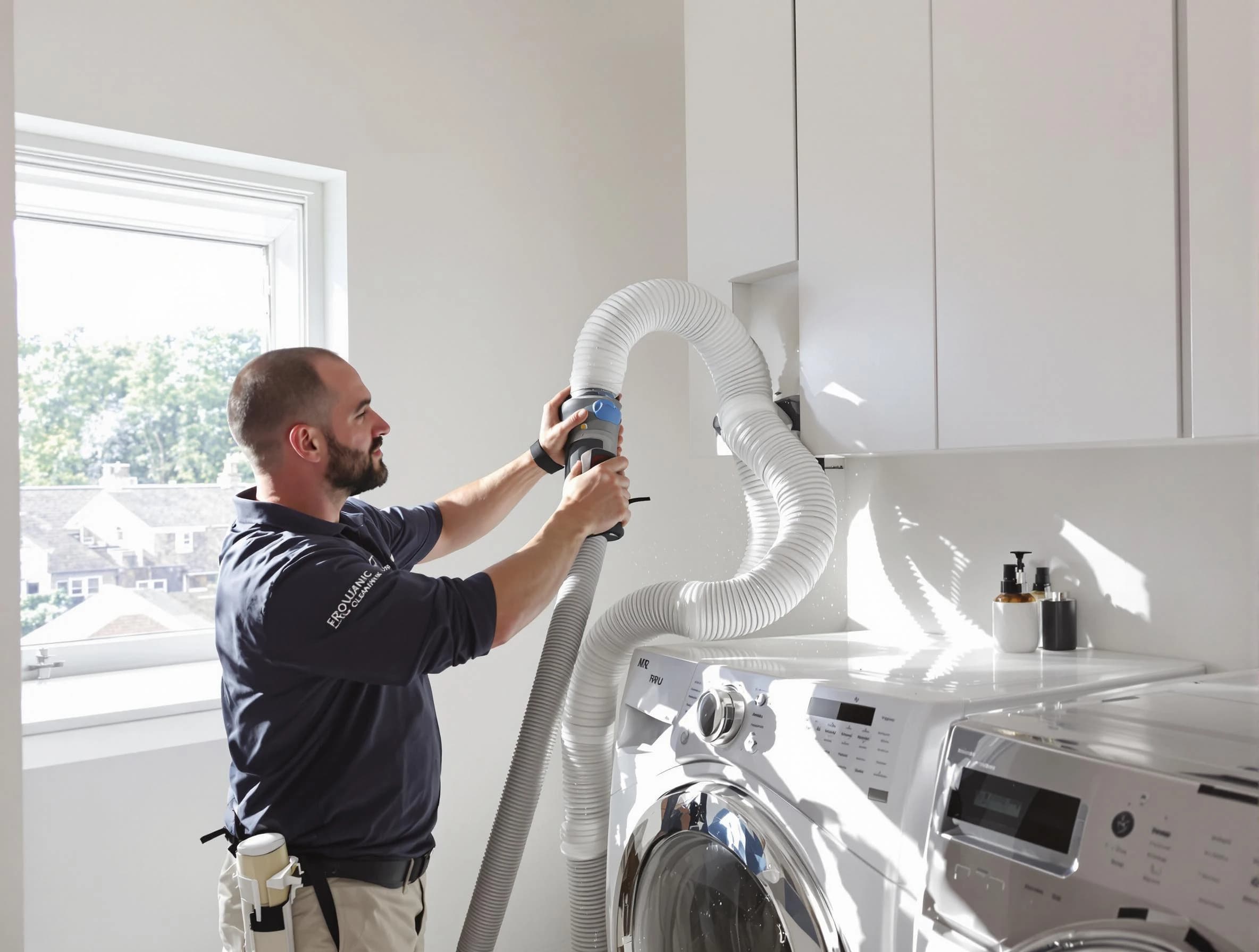 Certified Santaquin Dryer Vent Cleaning technician performing dryer vent cleaning in Santaquin